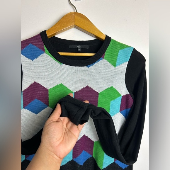 TIBI Xs Geometric Pattern Long Sleeve Sweater Dress Women Old Money Modal cotton - Picture 7 of 15